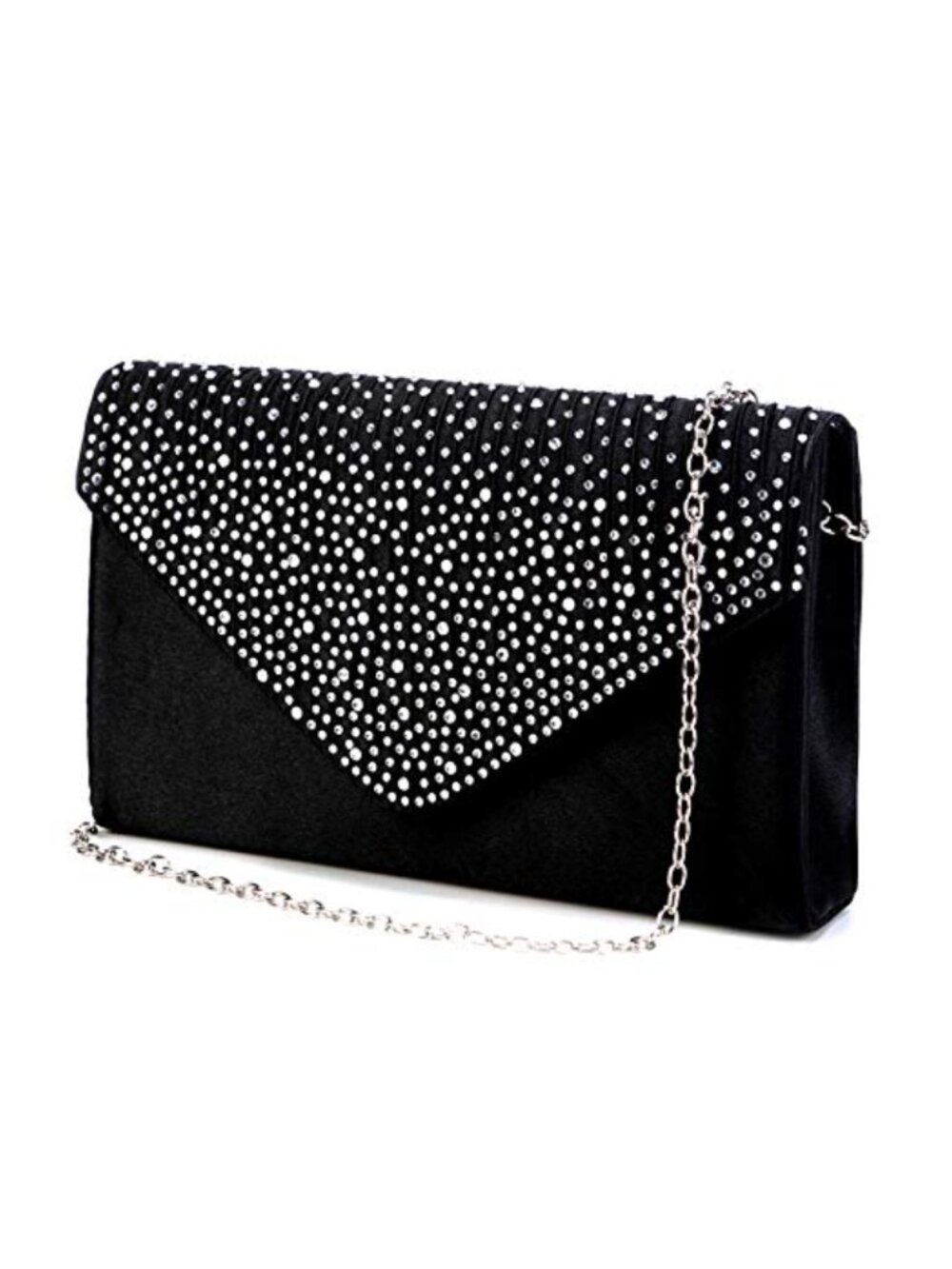 Satin Evening Clutch with Rhinestones Design Magnetic Snap Closure